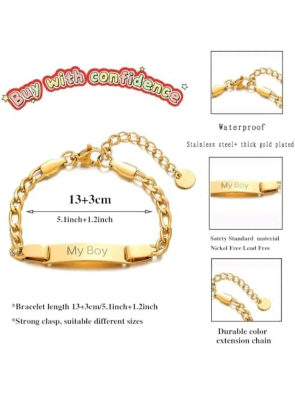 Stylish Waterproof Stainless Steel Figaro Bracelet for Baby Boys - Perfect
